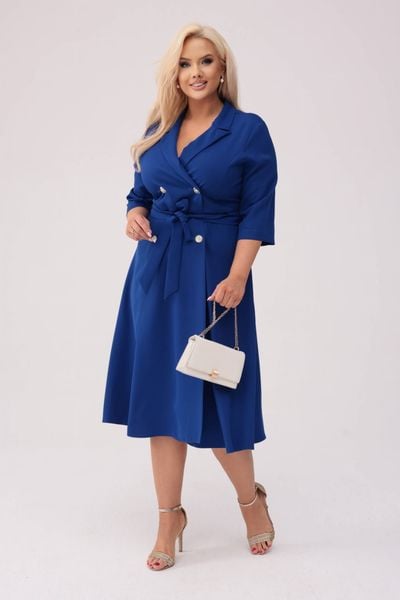 Elegancka szafirowa żakietowa sukienka Marietta XXL OVERSIZE WIOSNA JESIEŃ. Niebieskie sukienki damskie Moda Size Plus Iwanek, do pracy, na jesień, l, bez wzorów, z elastanu, biznesowe, bez kołnierzyka, bez ramiączek, mini, oversize. Za 325.00 zł.