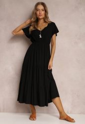 Czarna Sukienka z Wiskozy Jonmy. Czarne sukienki damskie Renee, na spotkanie biznesowe, na lato, l, z aplikacjami, z wiskozy, eleganckie, bez kołnierzyka, bez ramiączek, midi. Za 49.99 zł.