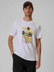 4F T-shirt regular z nadrukiem męski - biały S. Białe t-shirty męskie 4F, m, bez wzorów, z bawełny, bez kołnierzyka, bez ramiączek. Za 69.99 zł.