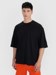 4F T-shirt oversize gładki męski - czarny S. Czarne koszulki sportowe męskie 4F, m, bez wzorów, z bawełny, bez ramiączek, do koszykówki. W wyprzedaży za 39.99 zł.