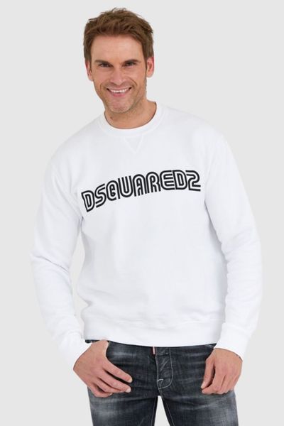 DSQUARED2 Biała bluza męska z logo outline, Rozmiar XL. Białe bluzy męskie Dsquared2, l, bez wzorów, bez ramiączek, bez kaptura. W wyprzedaży za 599.99 zł.
