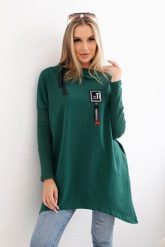 Bluza oversize z asymetrycznymi bokami ciemno zielona. Zielone bluzy damskie KESI, l, bez wzorów, z bawełny, bez ramiączek, bez kaptura. Za 209.11 zł.