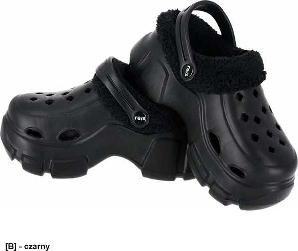 Reis BCCOZY Klapki materiał EVA ocieplany futerkiem, wyprofilowana podeszwa zabezpiecza stopę przed ześlizgnięciem, otwory zapewniają - czarny 36. Czarne klapki damskie Reis, bez wzorów, z materiału, sportowe, bez obcasa, bez zapięcia. Za 37.88 zł.
