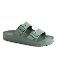Klapki damskie Birkenstock Arizona Eva Pure Sage. Zielone klapki damskie Birkenstock, bez wzorów, z materiału, klasyczne, bez obcasa, bez zapięcia. Za 332.00 zł.