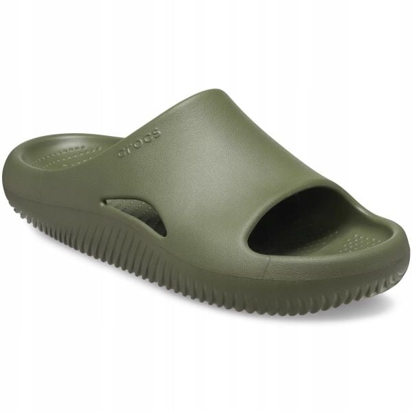 Klapki Dla Dorosłych Crocs Mellow Recovery Slide. Zielone klapki damskie Crocs, bez wzorów, z materiału, bez obcasa, bez zapięcia. Za 199.99 zł.