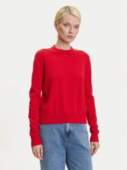Tommy Jeans Sweter Essential DW0DW20159 Czerwony Regular Fit. Czerwone swetry nierozpinane damskie Tommy Jeans, xxs, bez wzorów, z bawełny, bez kołnierzyka, bez ramiączek. Za 279.99 zł.