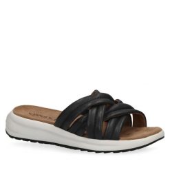 Klapki Caprice. Niebieskie klapki damskie Caprice, bez wzorów, bez obcasa, bez zapięcia. Za 299.99 zł.