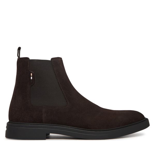 Sztyblety BOSS. Brązowe botki męskie Boss, bez wzorów, bez obcasa, bez zapięcia. Za 639.99 zł.