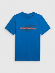 4F T-shirt regular z nadrukiem męski - niebieski 3XL. Niebieskie t-shirty męskie 4F, m, bez wzorów, z bawełny, bez kołnierzyka, bez ramiączek. Za 59.99 zł.