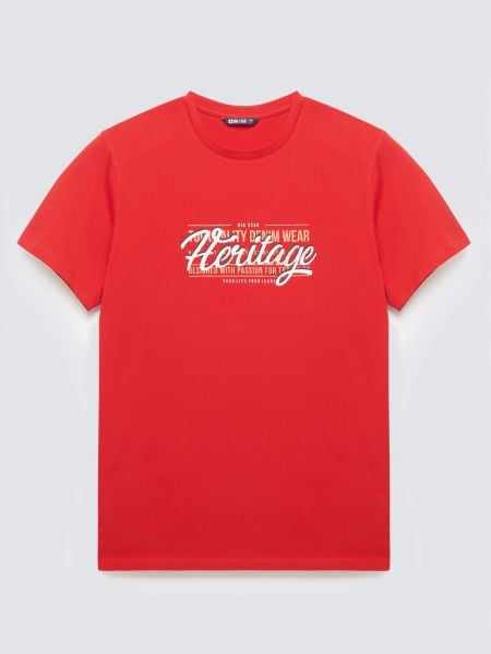 Koszulka męska z nadrukiem czerwona Keren 603. Czerwone t-shirty męskie BIG STAR, l, bez wzorów, z bawełny, bez kołnierzyka, bez ramiączek. Za 99.99 zł.