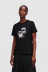 KARL LAGERFELD Czarny damski t-shirt Ikon Sketch Duo. Czarne t-shirty damskie KARL LAGERFELD, s, bez wzorów, z materiału, bez kołnierzyka, bez ramiączek. W wyprzedaży za 229.99 zł.