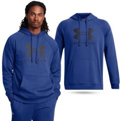 Bluza fitness męska Under Armour Rival Fleece Logo HD. Niebieskie bluzy męskie Under Armour, l, bez wzorów, sportowe, bez ramiączek, z kapturem. Za 189.99 zł.