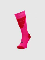 4F Skarpety narciarskie damskie - różowe 39-42. Czerwone skarpetki damskie 4F, bez wzorów, z bawełny. W wyprzedaży za 39.99 zł.