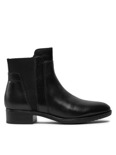 Geox Botki D Felicity F D84G1F 00043 C9999 Czarny. Czarne botki damskie Geox, bez wzorów, ze skóry, bez obcasa, na płaskiej podeszwie, bez zapięcia. Za 459.99 zł.