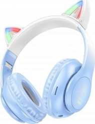 Słuchawki Hoco HOCO słuchawki bezprzewodowe bluetooth nagłowne W42 Kocie Uszy krystaliszny niebieski. Niebieskie słuchawki bezprzewodowe Hoco. Za 50.98 zł.
