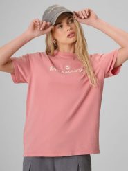4F T-shirt loose z nadrukiem damski - różowy S. Brązowe t-shirty damskie 4F, s, bez wzorów, z bawełny, bez kołnierzyka, bez ramiączek. Za 79.99 zł.