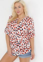 Pomarańczowo-Biała Bluzka z Trójkątnym Dekoltem w Fantazyjny Print Anola. Brązowe bluzki damskie Born2be, xl, bez wzorów, biznesowe, bez kołnierzyka, bez ramiączek. Za 39.99 zł.
