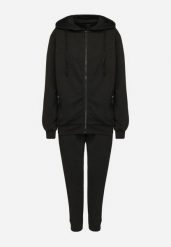 Czarny Komplet Dresowy Bluza z Kapturem i Joggery Rerialda. Czarne spodnie materiałowe męskie Born2be, l, bez wzorów, z dresówki. Za 159.99 zł.