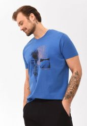 T-shirt bawełniany, Comfort Fit, T-ROADBIKE. Niebieskie t-shirty męskie Volcano, m, bez wzorów, z bawełny, bez kołnierzyka, bez ramiączek. Za 69.99 zł.