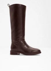 Kozaki. Brązowe kozaki damskie bonprix, bez wzorów, bez obcasa, bez zapięcia. Za 229.99 zł.