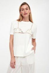 T-shirt damski z haftem TWINSET. T-shirty damskie Twinset Milano, s, bez wzorów, bez kołnierzyka, bez ramiączek. W wyprzedaży za 535.20 zł.