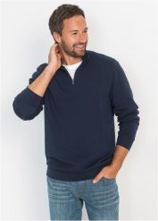 Bluza ze stójką. Niebieskie bluzy męskie bonprix, l, bez wzorów, bez ramiączek, bez kaptura. Za 79.99 zł.