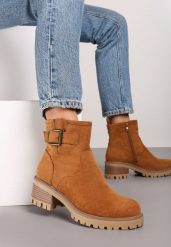 Brązowe Botki w Klasycznym Stylu z Minimalistycznym Paskiem Ardiama. Brązowe botki damskie Renee, bez wzorów, z jeansu, casualowe, bez obcasa, na obcasie, bez zapięcia. Za 129.99 zł.