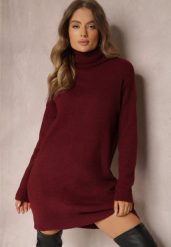 Bordowa Sukienka Milana. Czerwone sukienki damskie Renee, bez wzorów, z dzianiny, bez kołnierzyka, bez ramiączek, mini. Za 119.99 zł.