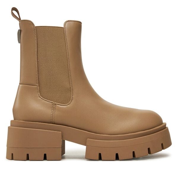 Sztyblety Guess. Brązowe botki damskie Guess, z aplikacjami, bez obcasa, na płaskiej podeszwie, bez zapięcia. Za 449.99 zł.