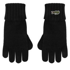 Rękawiczki Lacoste. Czarne rękawiczki damskie Lacoste, bez wzorów, z dzianiny. Za 219.99 zł.