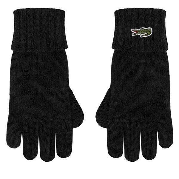 Rękawiczki Lacoste. Czarne rękawiczki damskie Lacoste, bez wzorów, z dzianiny. Za 219.99 zł.