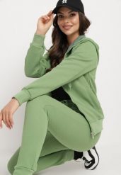 Zielony Komplet Dresowy z Bawełną Bluza z Kapturem i Spodnie Jogger Sinaria. Zielone bluzy damskie Born2be, l, bez wzorów, z bawełny, eleganckie, bez ramiączek, z kapturem. Za 149.99 zł.