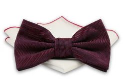 Ciemna Czerwona Elegancka Mucha z Białą Poszetką i Lamówką -CHATTIER- Męska, w Drobny Rzucik. Czerwone krawaty i muchy Chattier, bez wzorów, eleganckie. Za 59.00 zł.