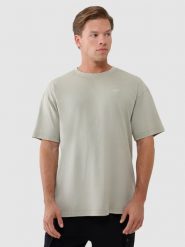 4F T-shirt oversize gładki męski - oliwkowy/khaki M. Brązowe t-shirty męskie 4F, m, z aplikacjami, z bawełny, bez kołnierzyka, bez ramiączek. W wyprzedaży za 49.99 zł.
