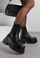 Czarne Botki Workery na Grubej Podeszwie Tuseena. Czarne botki damskie Born2be, bez wzorów, z jeansu, bez obcasa, na płaskiej podeszwie, bez zapięcia. Za 169.99 zł.