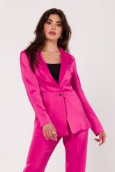 Taliowany Żakiet z Satyny - Różowy. Czerwone marynarki i żakiety damskie MOE, bez wzorów, z elastanu, bez kołnierzyka, bez ramiączek. Za 364.90 zł.