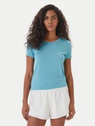 Emporio Armani T-Shirt EW000408 AF19024 U9163 Turkusowy Regular Fit. Niebieskie t-shirty damskie Emporio Armani, l, bez wzorów, z bawełny, bez kołnierzyka, bez ramiączek. Za 196.99 zł.