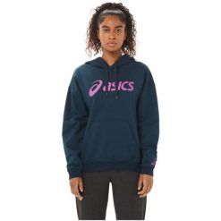 Bluza dresowa sportowa damska Asics Big OTH Hoodie. Niebieskie bluzy damskie Asics, xs, bez wzorów, z bawełny, casualowe, bez ramiączek, bez kaptura. Za 210.20 zł.