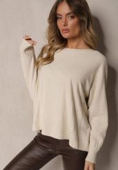 Jasnobeżowy Sweter z Bawełną i Wiskozą oraz Dekoltem w Kształcie Łódki Ciaslin. Brązowe swetry nierozpinane damskie Renee, xl, z aplikacjami, z bawełny, casualowe, bez kołnierzyka, bez ramiączek. Za 34.99 zł.