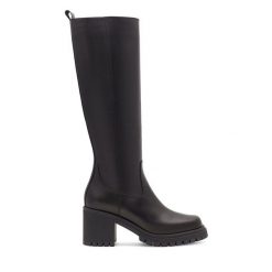 Kozaki Badura. Czarne kozaki damskie Badura, bez wzorów, bez obcasa, na słupku, bez zapięcia. Za 479.99 zł.
