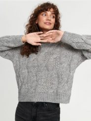 Sweter z ozdobnym splotem - szary. Szare swetry nierozpinane damskie Sinsay, l, bez wzorów, z wełny, bez kołnierzyka, bez ramiączek. Za 69.99 zł.