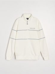 Bluza bomberka z napisem - biały. Białe kurtki męskie Sinsay, l, bez wzorów, bez kaptura. Za 59.99 zł.