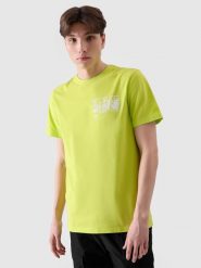 4F T-shirt regular z nadrukiem męski - zielony M. Zielone t-shirty męskie 4F, m, bez wzorów, z bawełny, bez kołnierzyka, bez ramiączek. W wyprzedaży za 29.99 zł.
