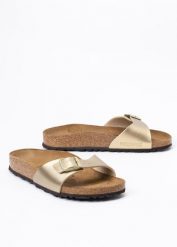 BIRKENSTOCK MADRID BF Klapki damskie. Żółte klapki damskie Birkenstock, bez wzorów, biznesowe, bez obcasa, bez zapięcia. Za 239.99 zł.