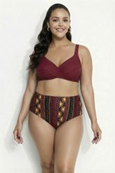Damskie Bikini wzór boho miękkie miseczki regulowane ramiączka. Fioletowe stroje kąpielowe damskie Ulla Popken, plus size, bez wzorów, z elastanu. Za 191.99 zł.