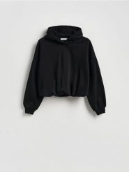 Krótka bluza z bawełną - czarny. Czarne bluzy damskie Reserved, l, bez wzorów, z bawełny, bez ramiączek, bez kaptura. Za 89.99 zł.