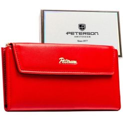 Czerwony portfel damski ze skóry ekologicznej zamykany zatrzaskiem - Peterson. Czerwone portfele damskie Peterson, ze skóry ekologicznej. Za 94.99 zł.