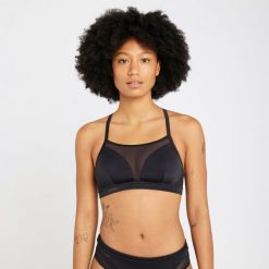 Góra kostiumu kąpielowego surfingowego damska Olaian Elise. Czarne bikini OLAIAN, bez wzorów, z elastanu. Za 99.99 zł.