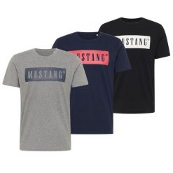 3PAK MUSTANG STYLE ALEX C LOGO TEE MĘSKI T-SHIRT KOSZULKI NADRUK CZARNY SZARY GRANATOWY 1013223. Czarne t-shirty męskie Mustang, m, bez wzorów, bez kołnierzyka, bez ramiączek. Za 219.99 zł.