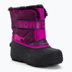 Śniegowce juniorskie Sorel Snow Commander. Fioletowe buty zimowe męskie Sorel, na zimę, bez wzorów, bez obcasa, bez zapięcia. Za 199.99 zł.